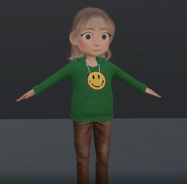 A slide from the pre-production stage, where a character is being rendered.
