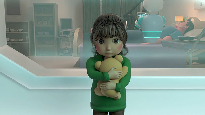 A girl in the film in a pensive mood following the death of her dad.