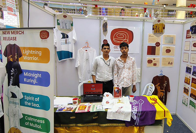 T-shirts designed based on Tamil traditional motifs.