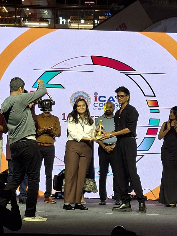 Architha receives the Best Project award at the 18th Graduation Showcase of ICAT College of Design and Media in Chennai.
