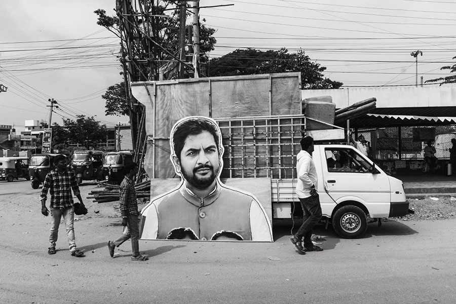 A cut-out of a politician,unloaded from the truck