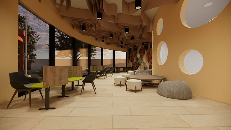 Render image of innovative corner area in Learning Hub 'Karpidam'.