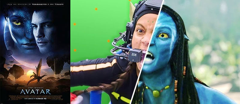 A poster of the film 'Avatar' and that of a pre- and post-visual.
