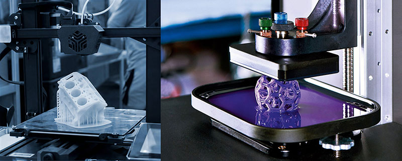 Miniature pieces of a set are being created in a 3D printer.