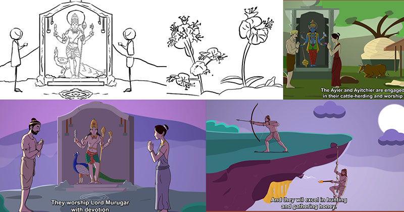 Motion graphics process and final shots from the video output.