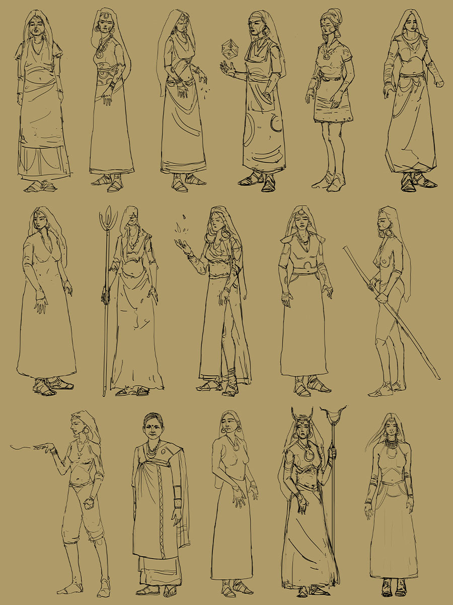 Sketches of character drawings.