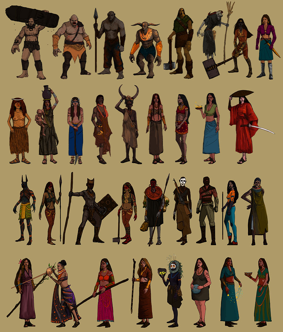 Coloured characters.
