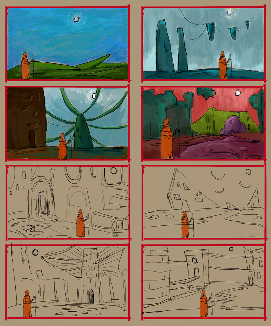 Coloured vs uncoloured drawings for environmental design.